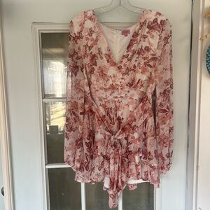 Floral Wrap romper in Dusty Rose